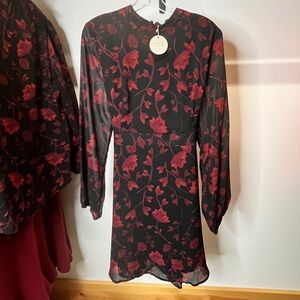 APRICOT Black Dress with Red Floral Print